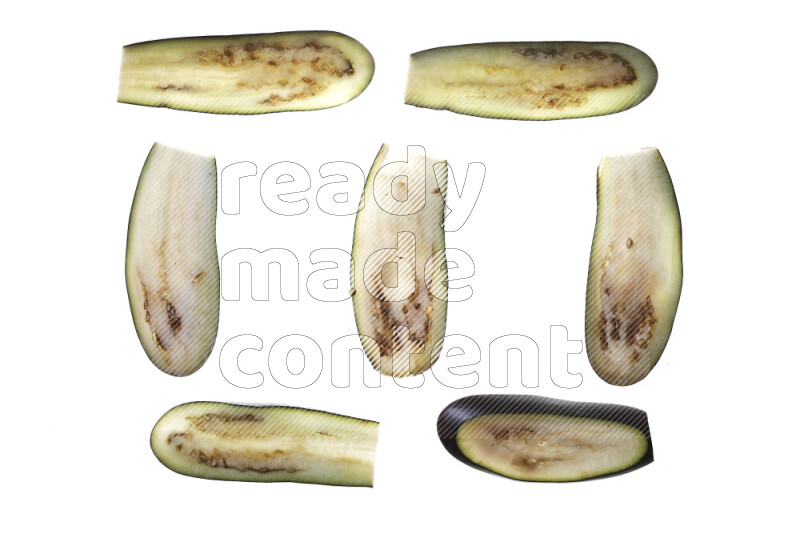 Eggplant slices on illuminated white background