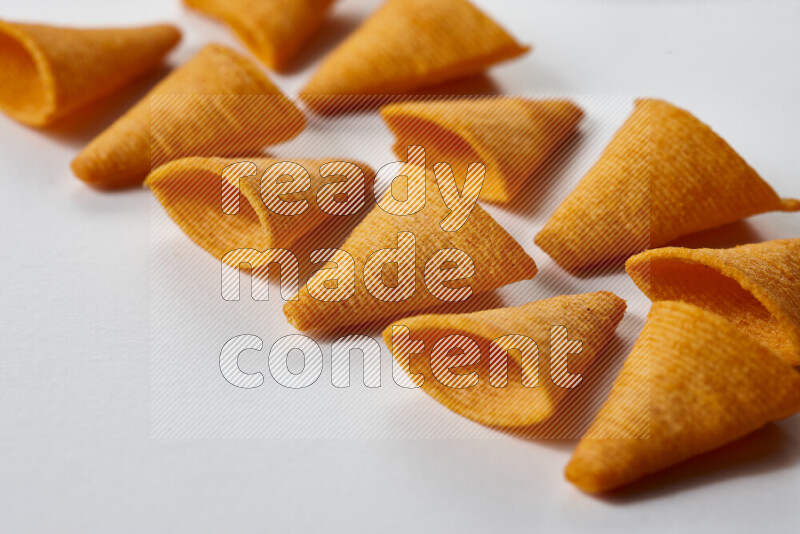 Assorted snacks on white background