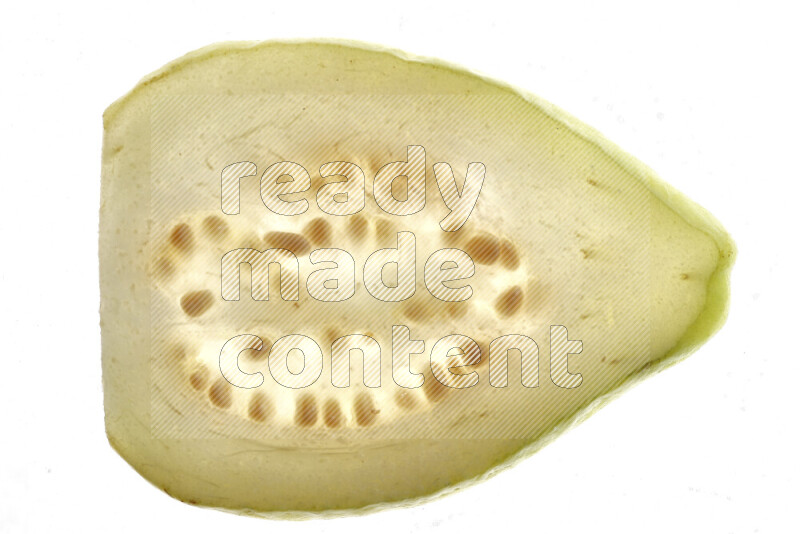 Guava slices on illuminated white background