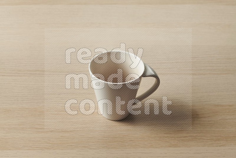 White Ceramic Mug on Oak Wooden Flooring, 45 degrees