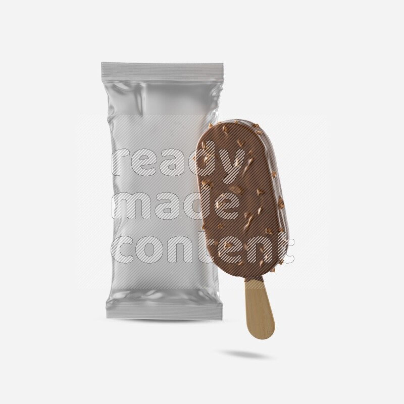 Chocolate ice cream stick mockup isolated on white background 3d rendering