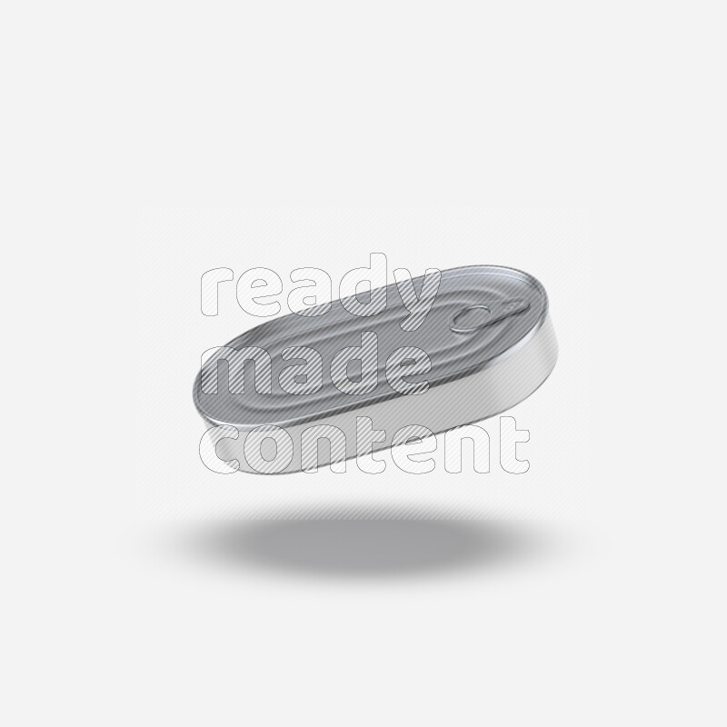 Glossy metallic tin can mockup with pull tab and label isolated on white background 3d rendering