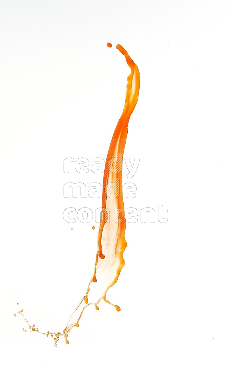 Orange liquid splash and drops on white background