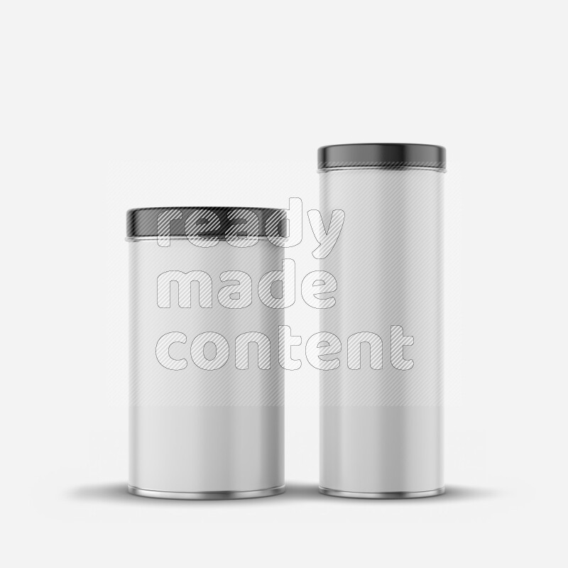Glossy metal tin can mockup with black metal lid and label isolated on white background 3d rendering
