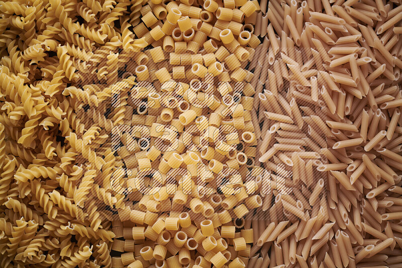 3 types of pasta filling the frame