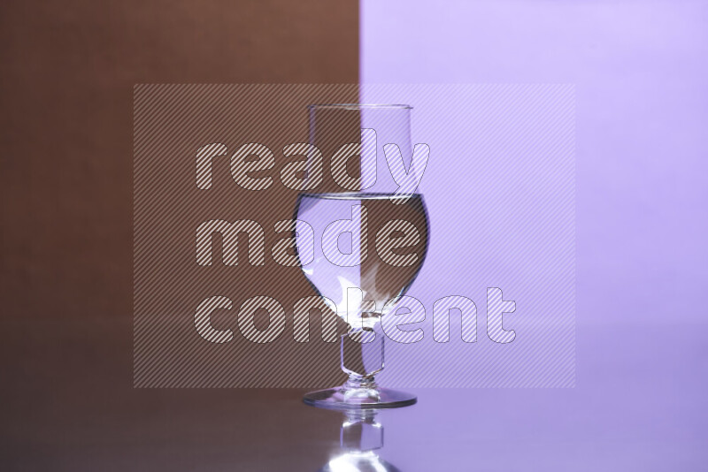 تظهر الصورة أواني زجاجية ممتلئة بالماء موضوعة على خلفية من اللونين البني والأرجواني الفاتح