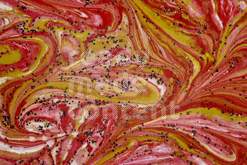 Abstract colorful background with mixed of red, white and gold paint colors with scattered gold glitter