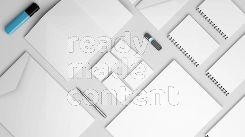 Corporate Stationery Elements, Blank White Textured Brand ID, On White Background