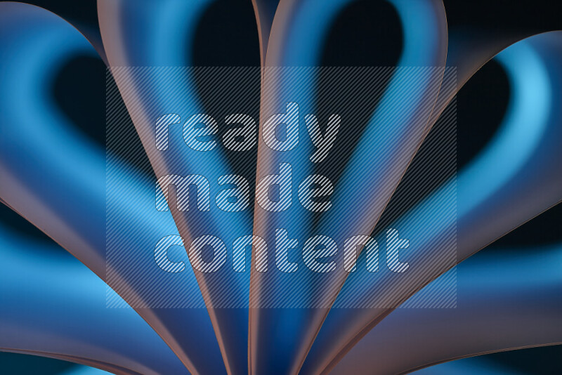 An abstract art piece displaying smooth curves in white and blue gradients created by colored light