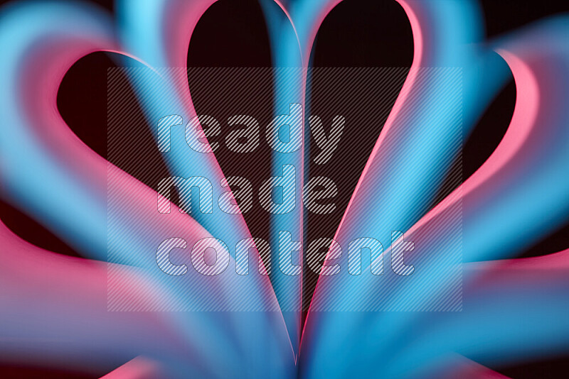 An abstract art piece displaying smooth curves in blue and pink gradients created by colored light