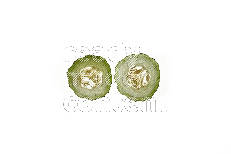 Cucumber slices on illuminated white background