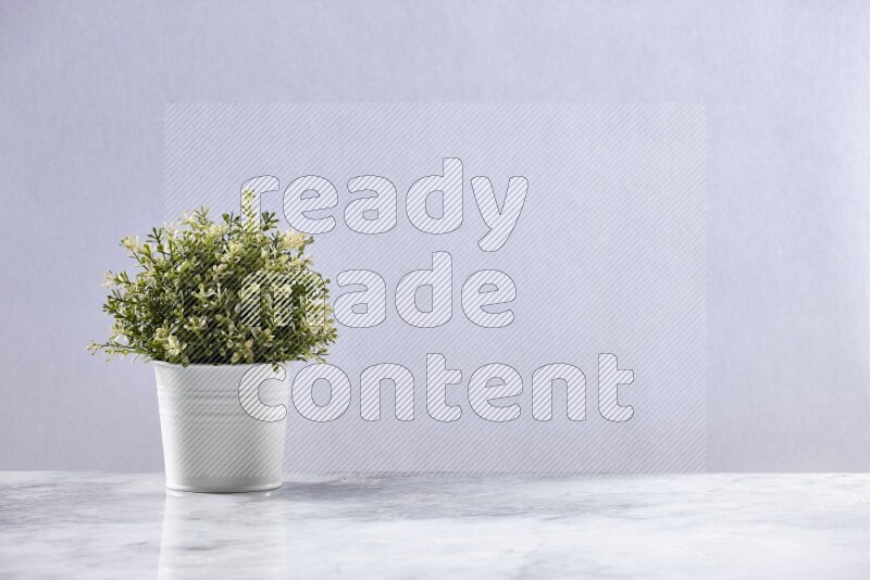 Artificial plant in white pot on grey marble background