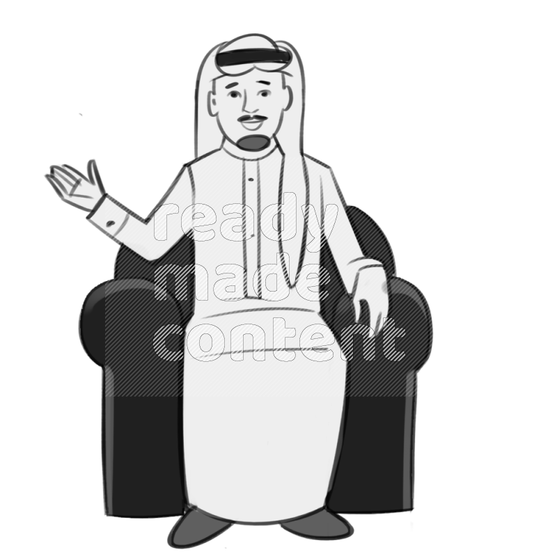 Saudi man handing a paper setting on an armchair different angles eye level