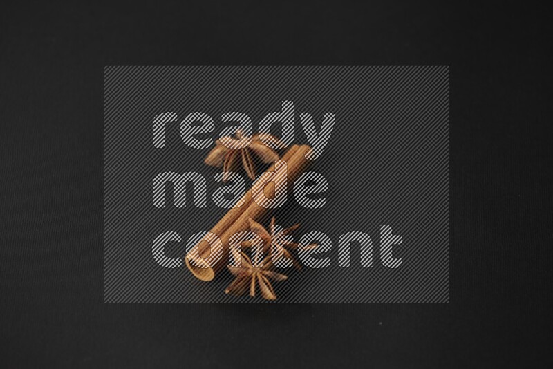Star Anise herb and a cinnamon stick on a black background