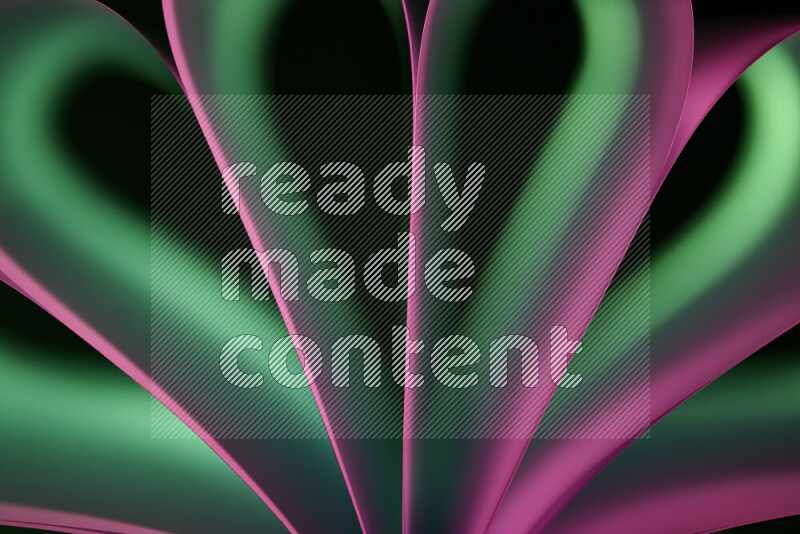 فن تجريدي يعرض منحنيات وتدرجات اللون الوردي والأخضر مكونه بضوء ملون