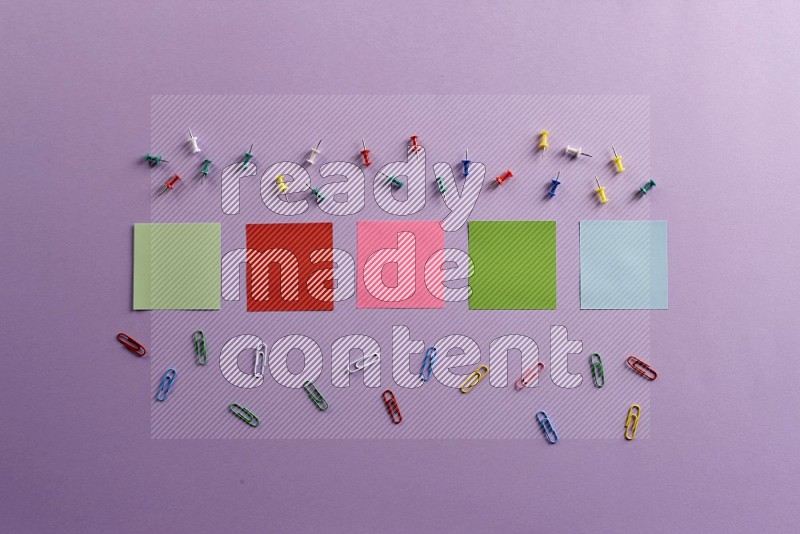 Multicolored sticky notes with school supplies on purple background (Back to school)