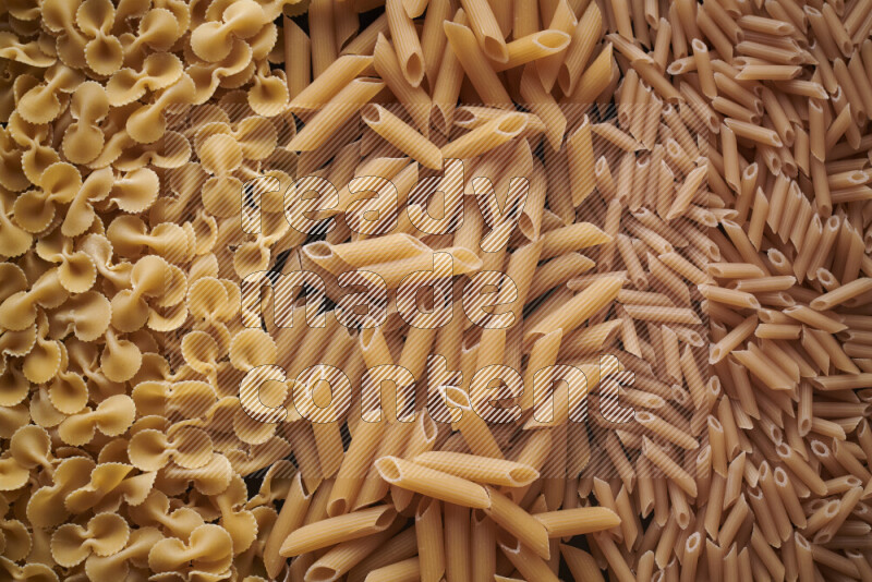 3 types of pasta filling the frame