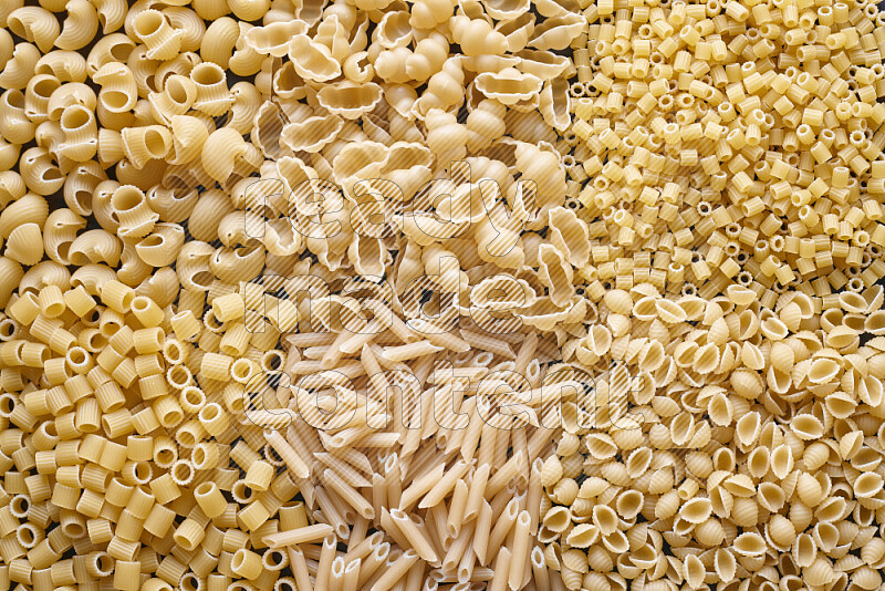 6 types of pasta filling the frame