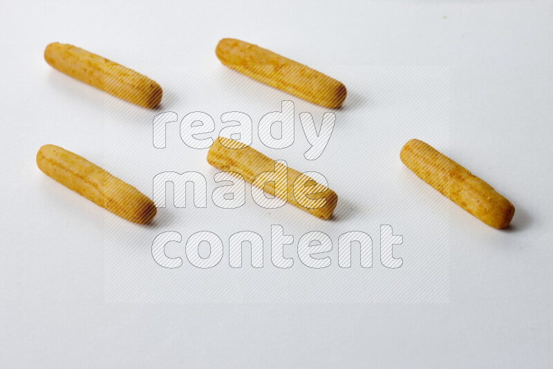 Assorted snacks on white background