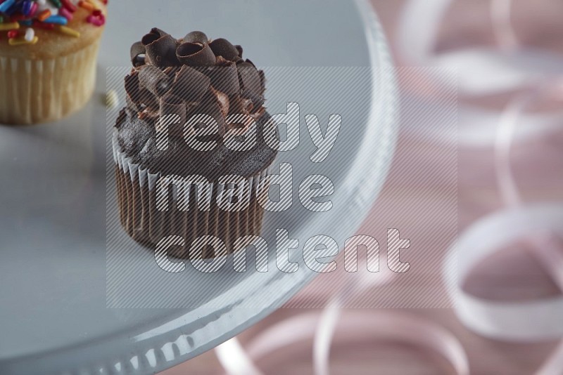 Chocolate mini cupcake topped with chocolate curls