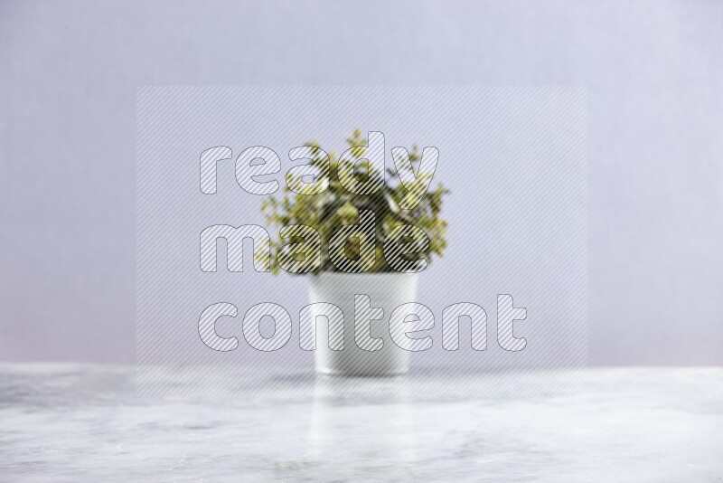 Artificial plant in white pot on grey marble background