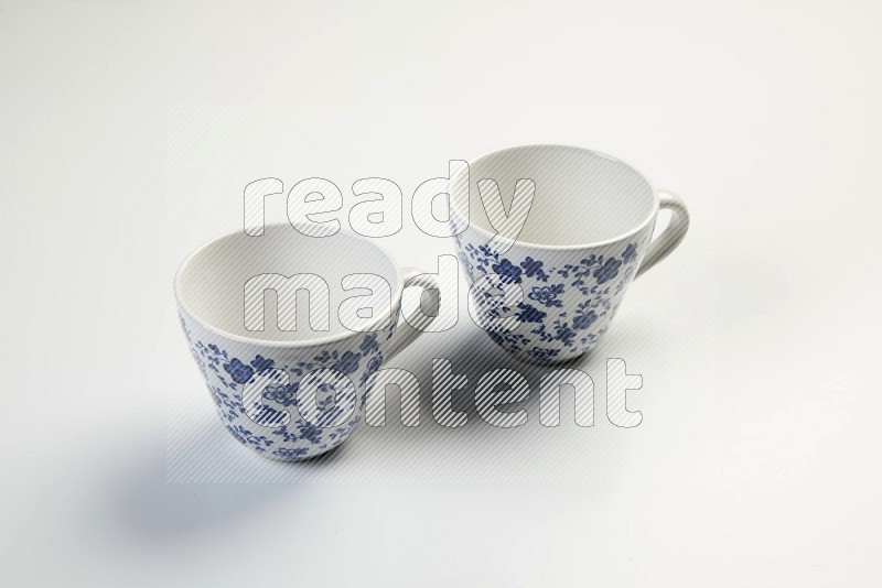 white and blue mug on white background