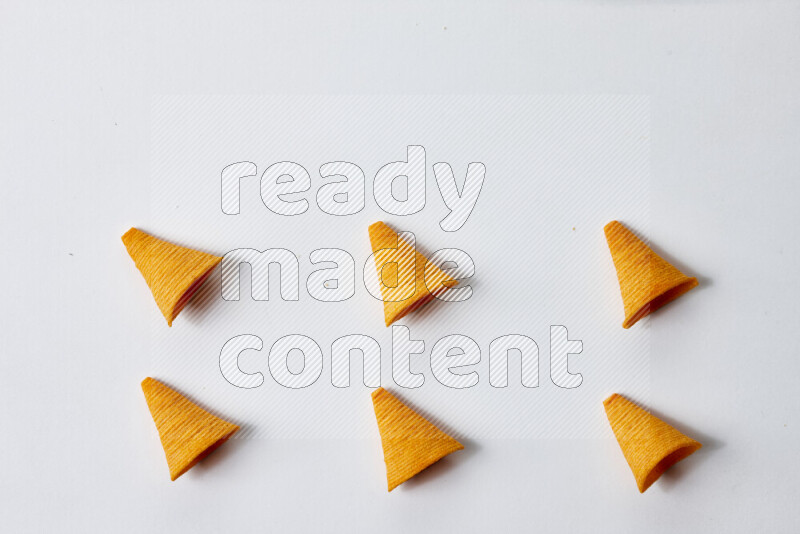 Assorted snacks on white background