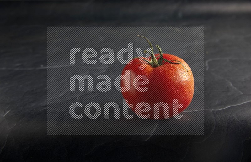 45 degree roma tomato on a textured black slate background