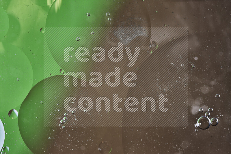 Close-ups of abstract oil bubbles on water surface in shades of green and brown