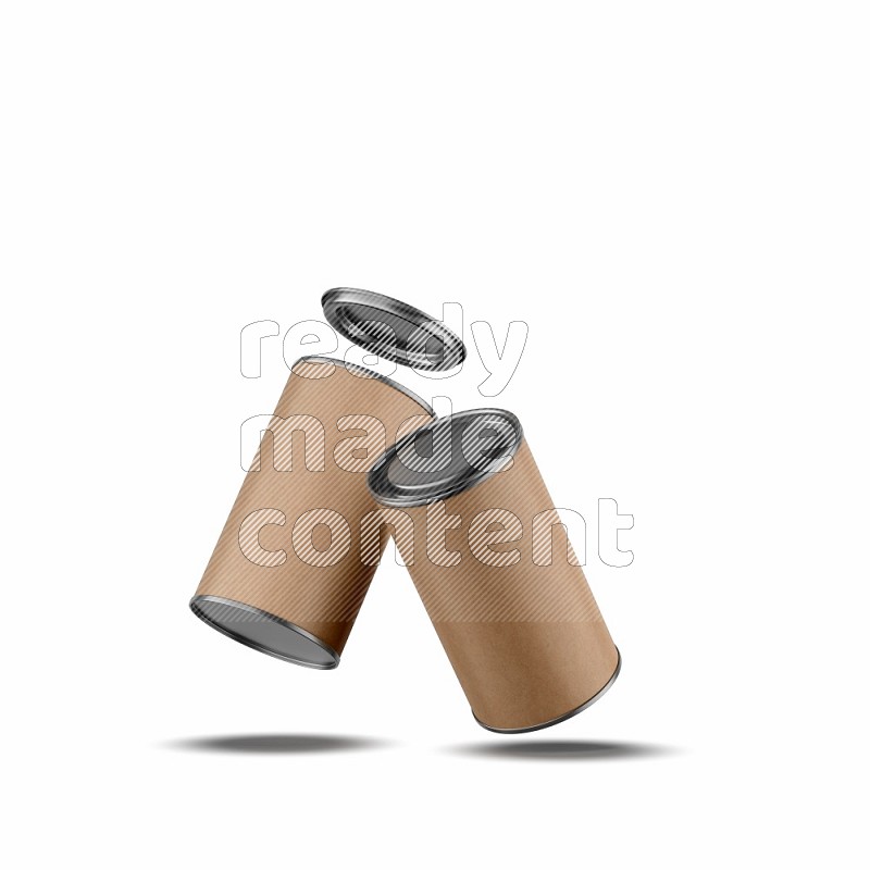 Set of kraft paper tube mockup with metal lid isolated on white background 3d rendering