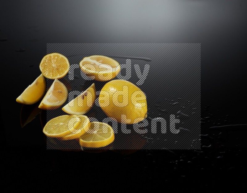 Lemon arrangement on black background
