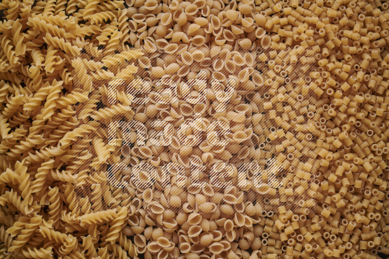 3 types of pasta filling the frame