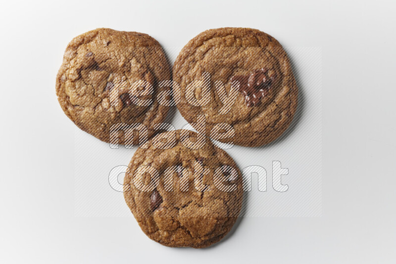 Chocolate chips cookies on a white background