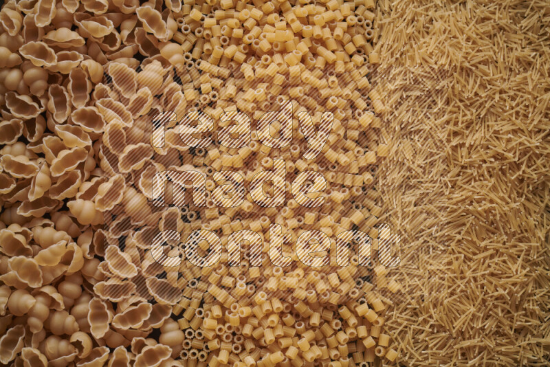 3 types of pasta filling the frame