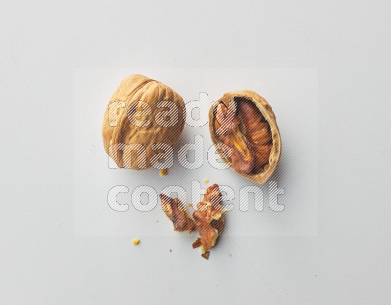 Top-view shot of walnut on white background