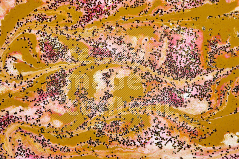 Abstract colorful background with mixed of pink, white and gold paint colors with scattered gold glitter