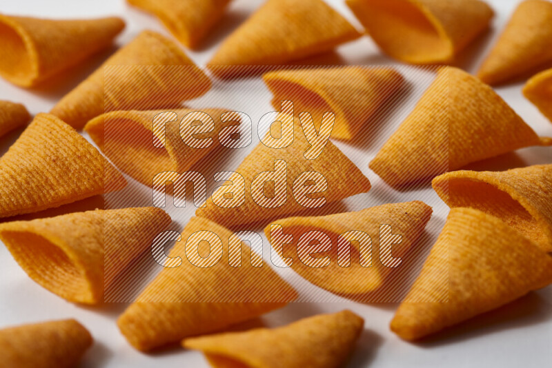 Assorted snacks on white background