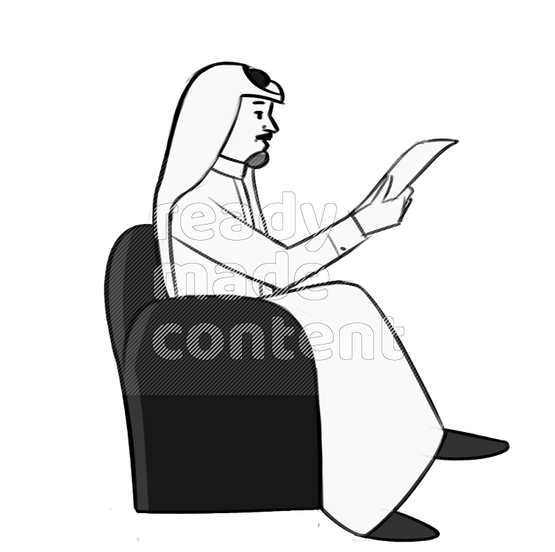 Saudi man  handing a paper setting on an armchair different angles eye leve