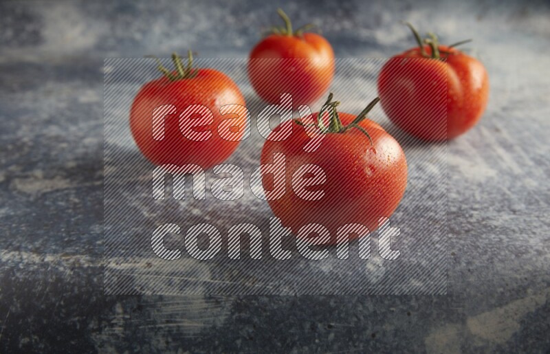 45 degree roma tomato on a textured rustic blue background