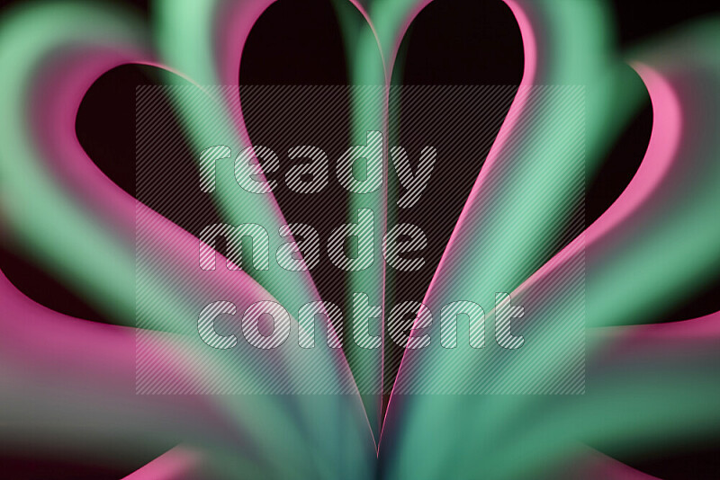 An abstract art piece displaying smooth curves in pink and green gradients created by colored light