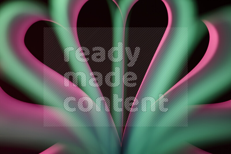 An abstract art piece displaying smooth curves in pink and green gradients created by colored light