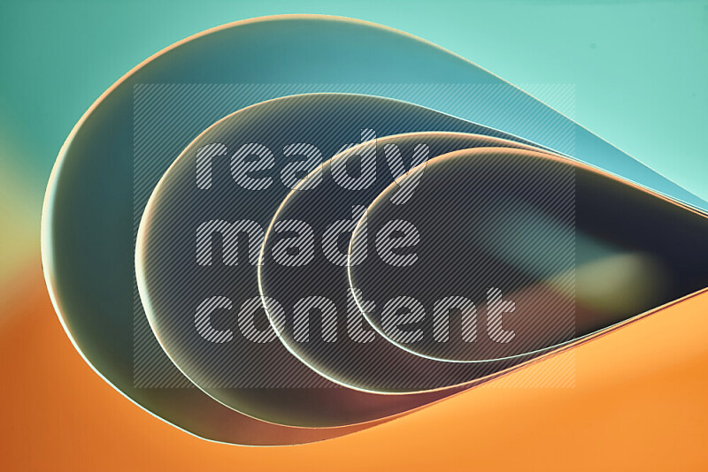 An abstract art of paper folded into smooth curves in green and orange gradients
