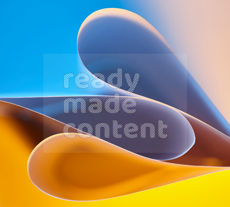 An abstract art of paper folded into smooth curves in blue and yellow gradients