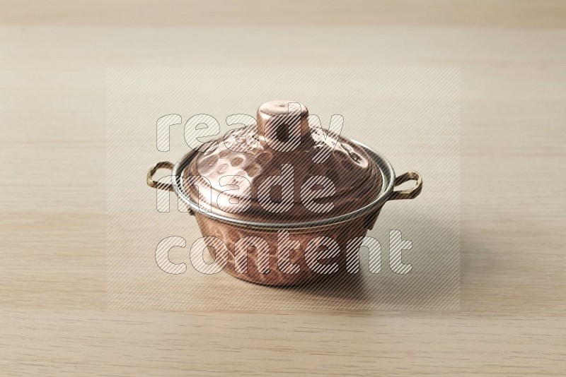 Small Copper Pot on Oak Wooden Flooring, 15 degrees