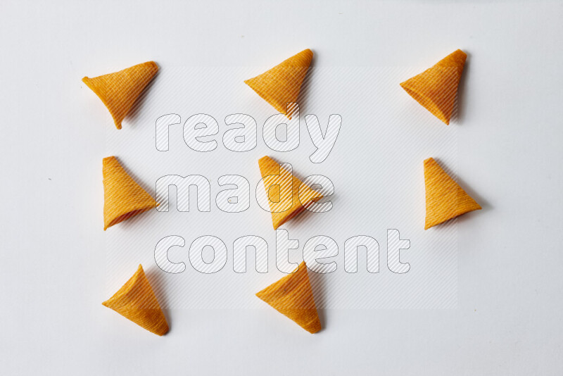 Assorted snacks on white background