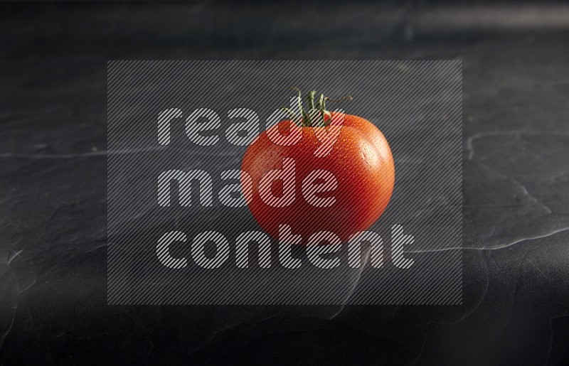 45 degree roma tomato on a textured black slate background