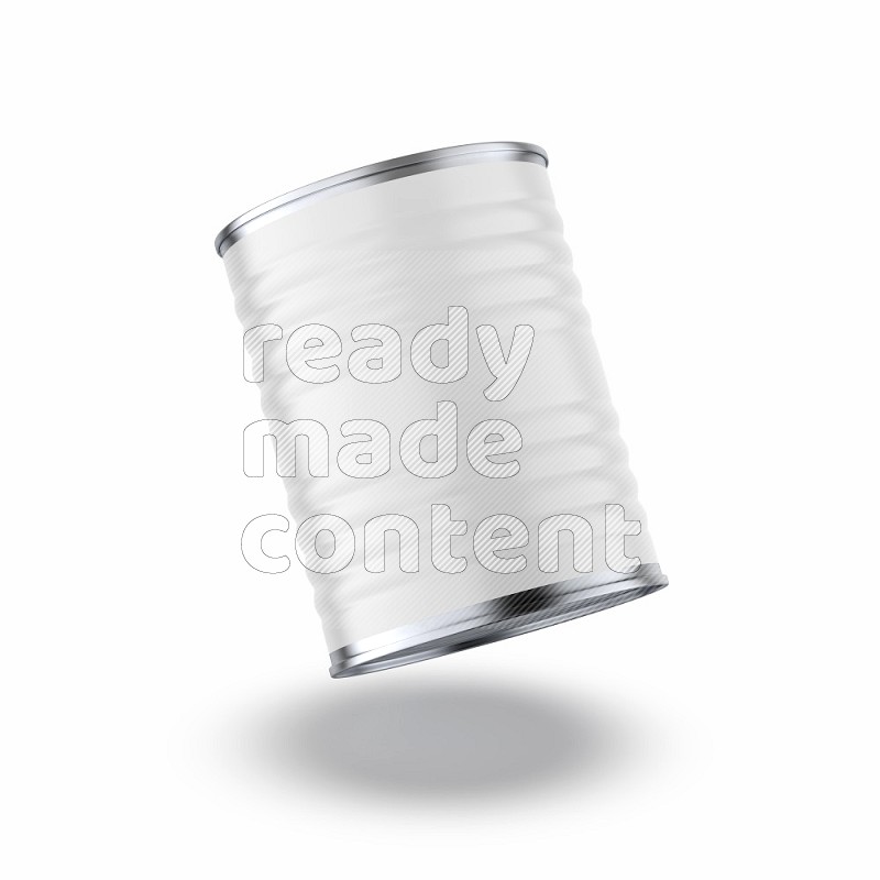 Glossy metallic tin can mockup with white blank label isolated on white background 3d rendering