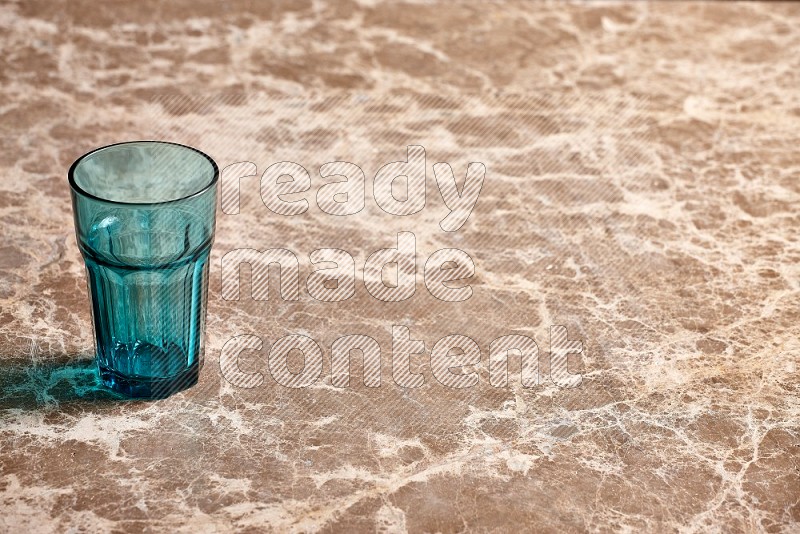 Turquoise Glass on Beige Marble Flooring, 45 degrees