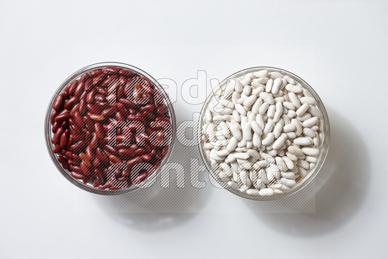 White beans with red kidney beans on white background