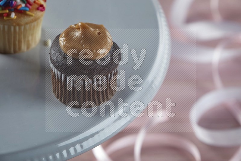 Chocolate mini cupcake topped with peanut butter
